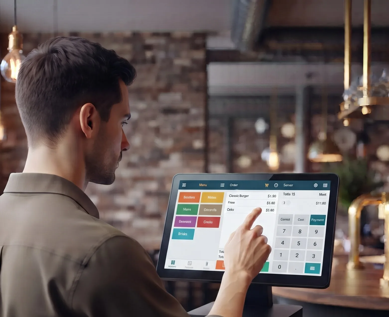 Restaurant server taking an order on a POSSIBLE touch POS